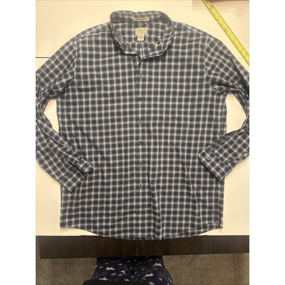 LL Bean Wrinkle Resistant Long Sleeve Button Down Blue Green Men's XL Tall